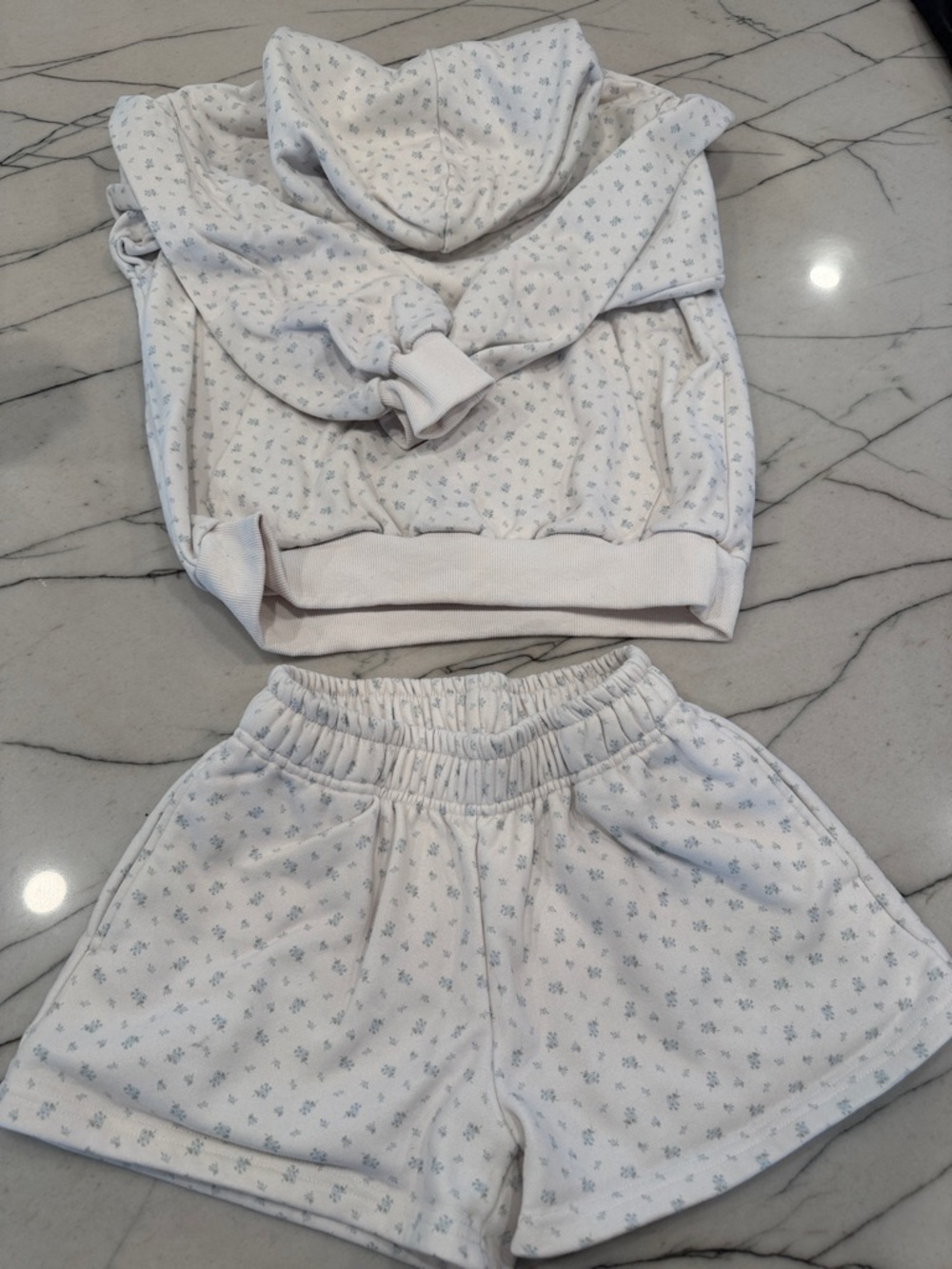 Women’s Cream Floral Loungewear Set - Hooded Sweatshirt & Shorts